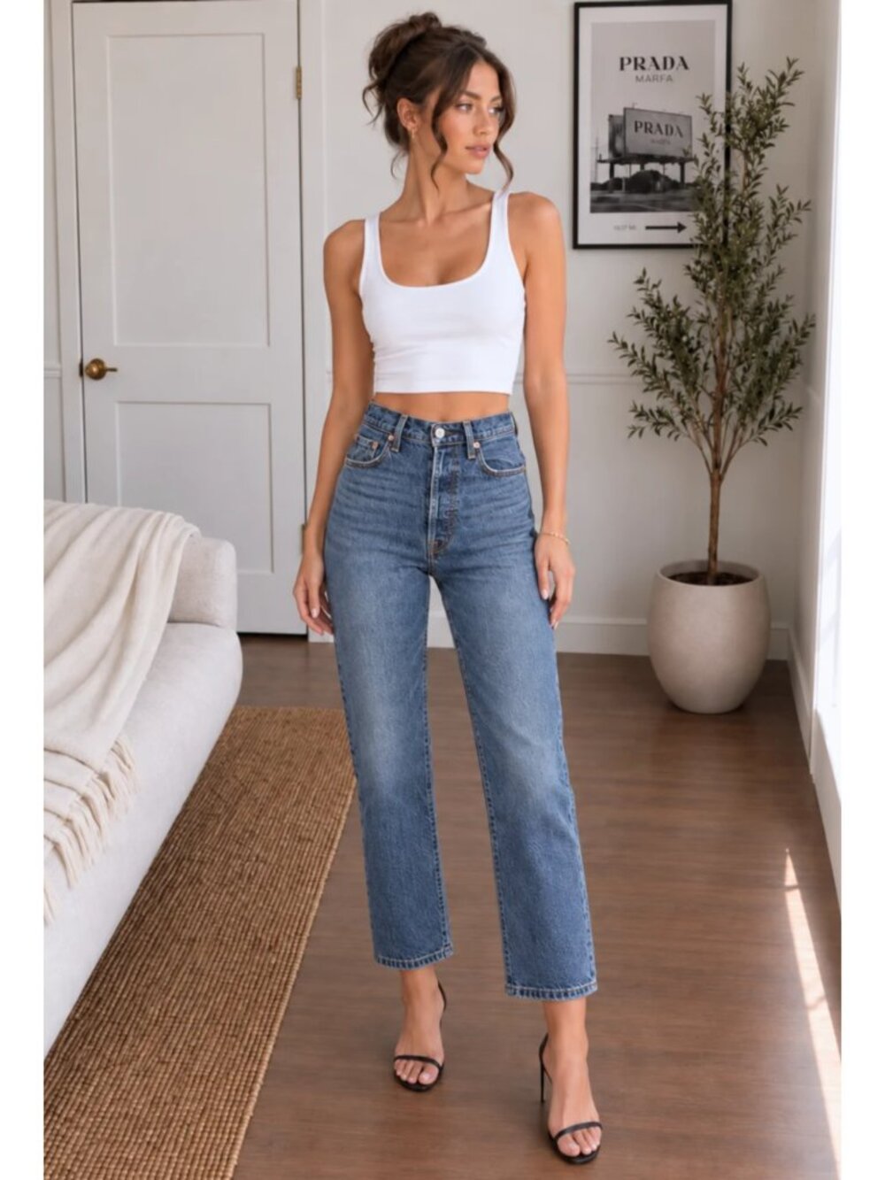 Levi's Premium Ribcage No Back Pocket Straight Ankle Jeans 27 Valley View $98